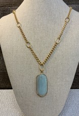 Gold Chain w/Ovals & Stone Pendant Necklace