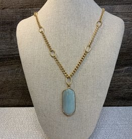 Gold Chain w/Ovals & Stone Pendant Necklace
