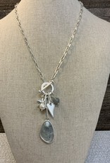 Silver Chain w/Charms & Stone Pendant Necklace