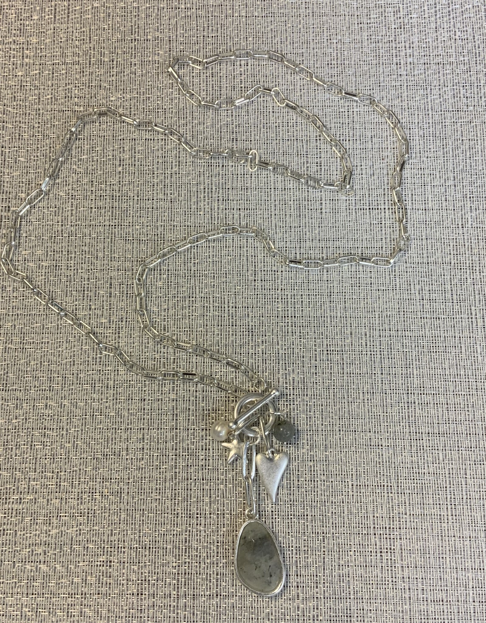 Silver Chain w/Charms & Stone Pendant Necklace
