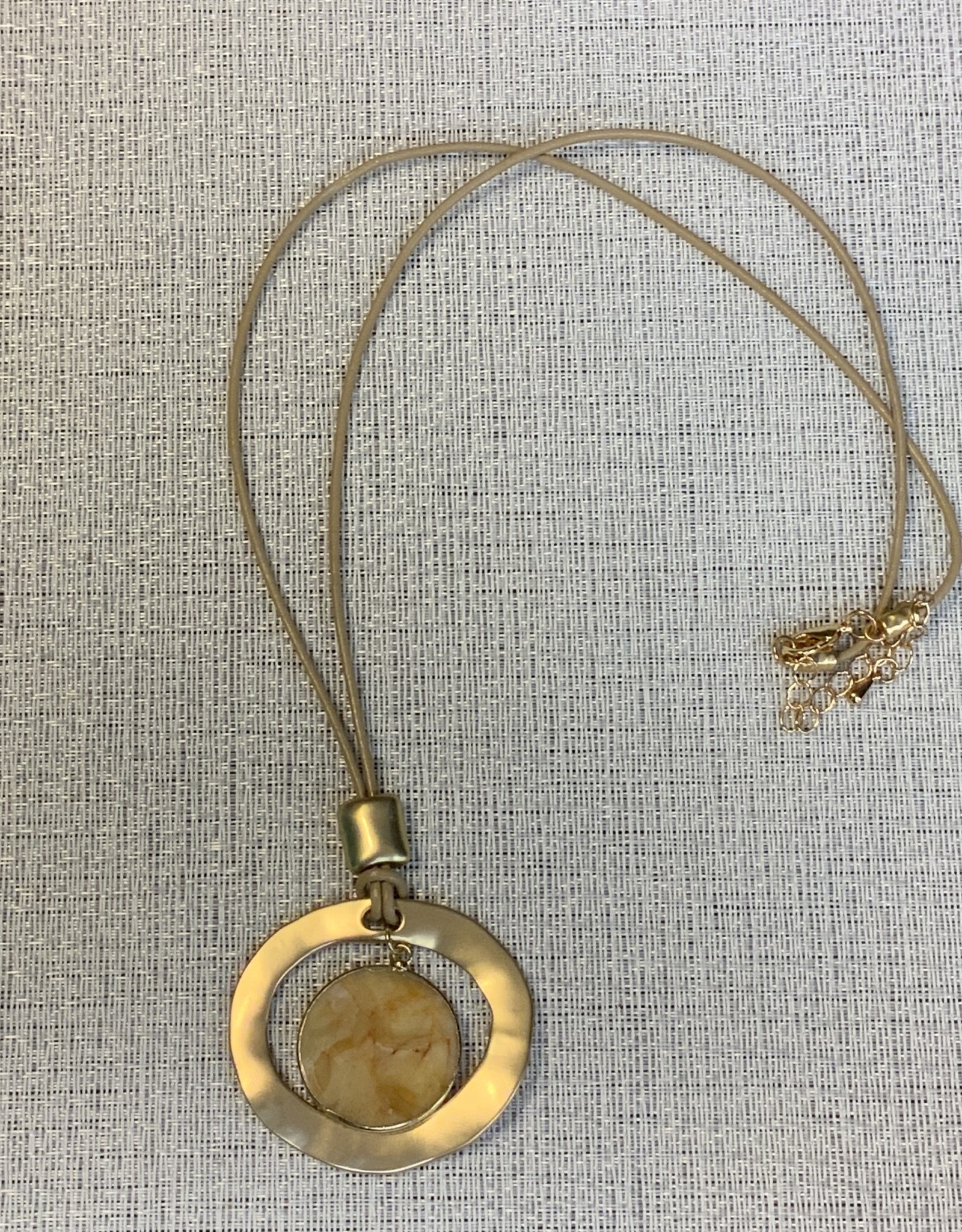 Brown Cord w/Gold Ring & Center Stone Pendant Necklace