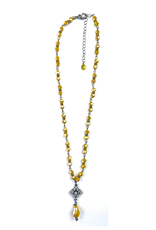 Silver Short Yellow Beaded Necklace