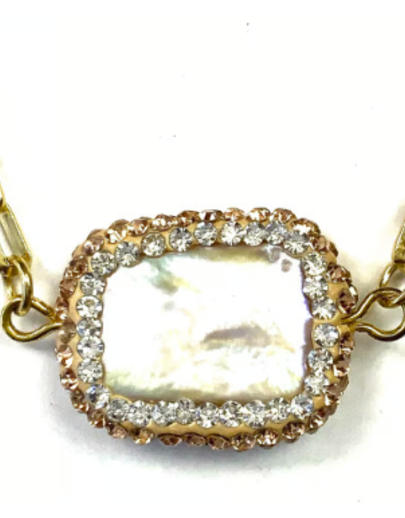 Gold Short Box Chain w/Pearl Stone Necklace