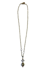 Bronze Short Chain w/Cross & Ball Drop Necklace