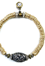Gold Disc w/Crystal Beads Stretch Bracelet