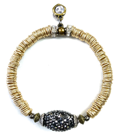 Gold Disc w/Crystal Beads Stretch Bracelet