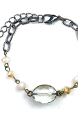 Ivory Beaded Chain & Crystal Bead Clasp Bracelet