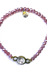 Pink Beaded Stretch Bracelet w/Crystal
