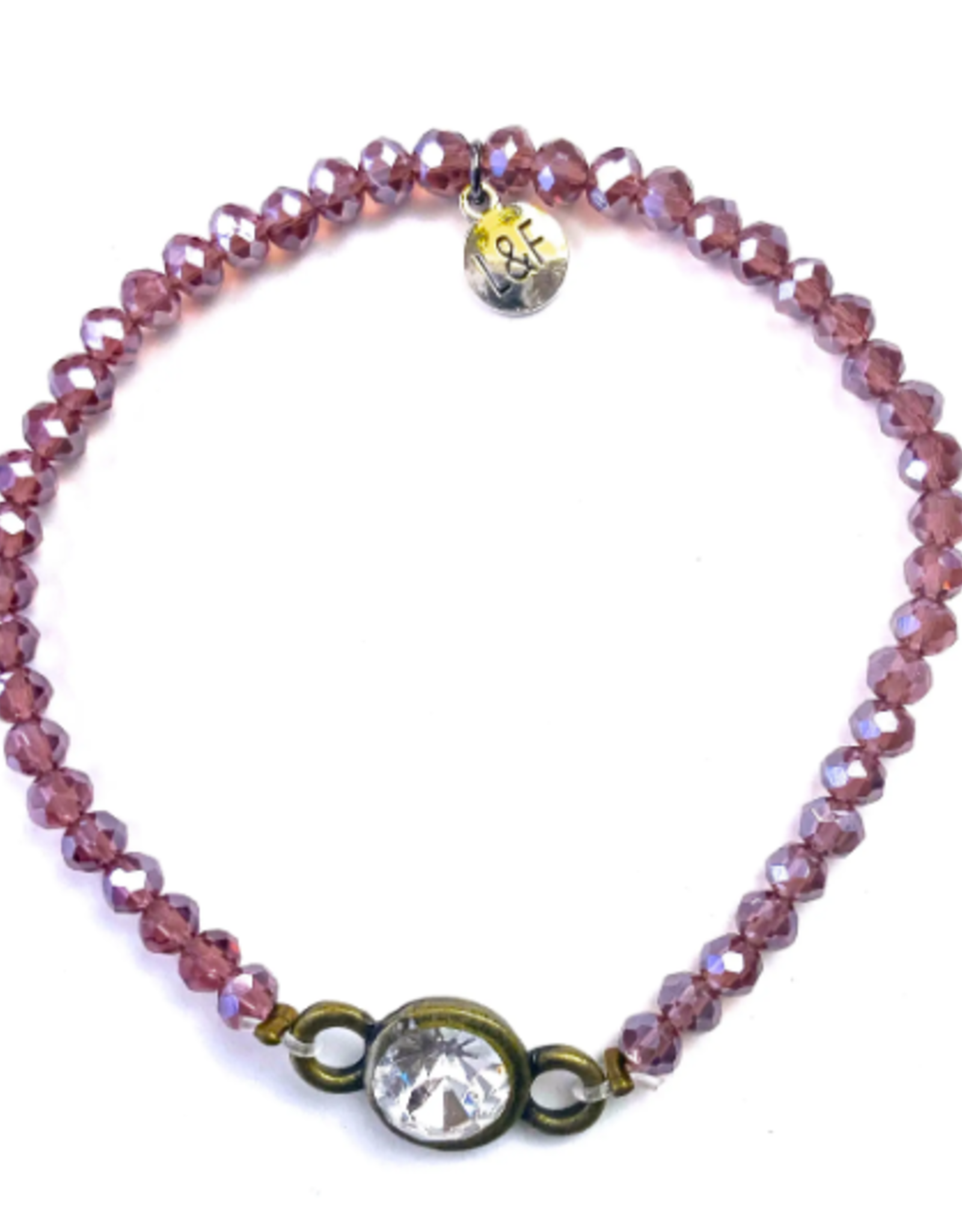 Pink Beaded Stretch Bracelet w/Crystal