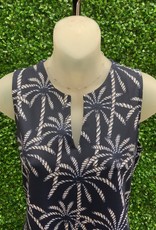 Lulu B Navy/White Palm Tree Print V-Neck Sleeveless Dress