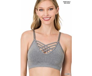 Heather Grey Criss Cross Bralette w/Removable Pads - Evelie Blu Boutique