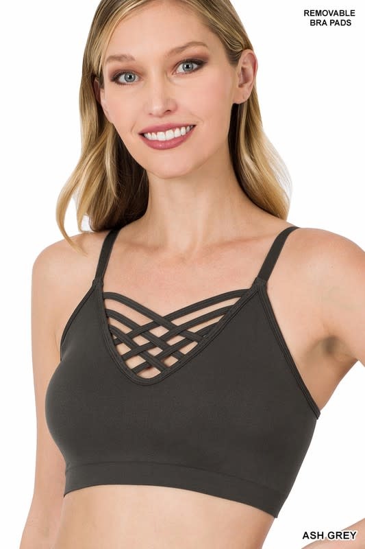 Seamless Criss Cross Strappy Bralette Padded V Lattice Sexy Lace Gentle  with Removable Pads Black S/M at  Women's Clothing store
