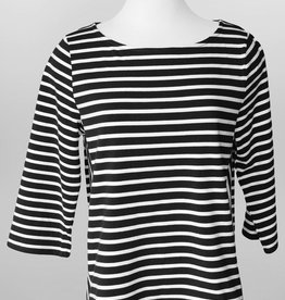- Black / White Stripe Round Neck  3/4 Sleeve Top