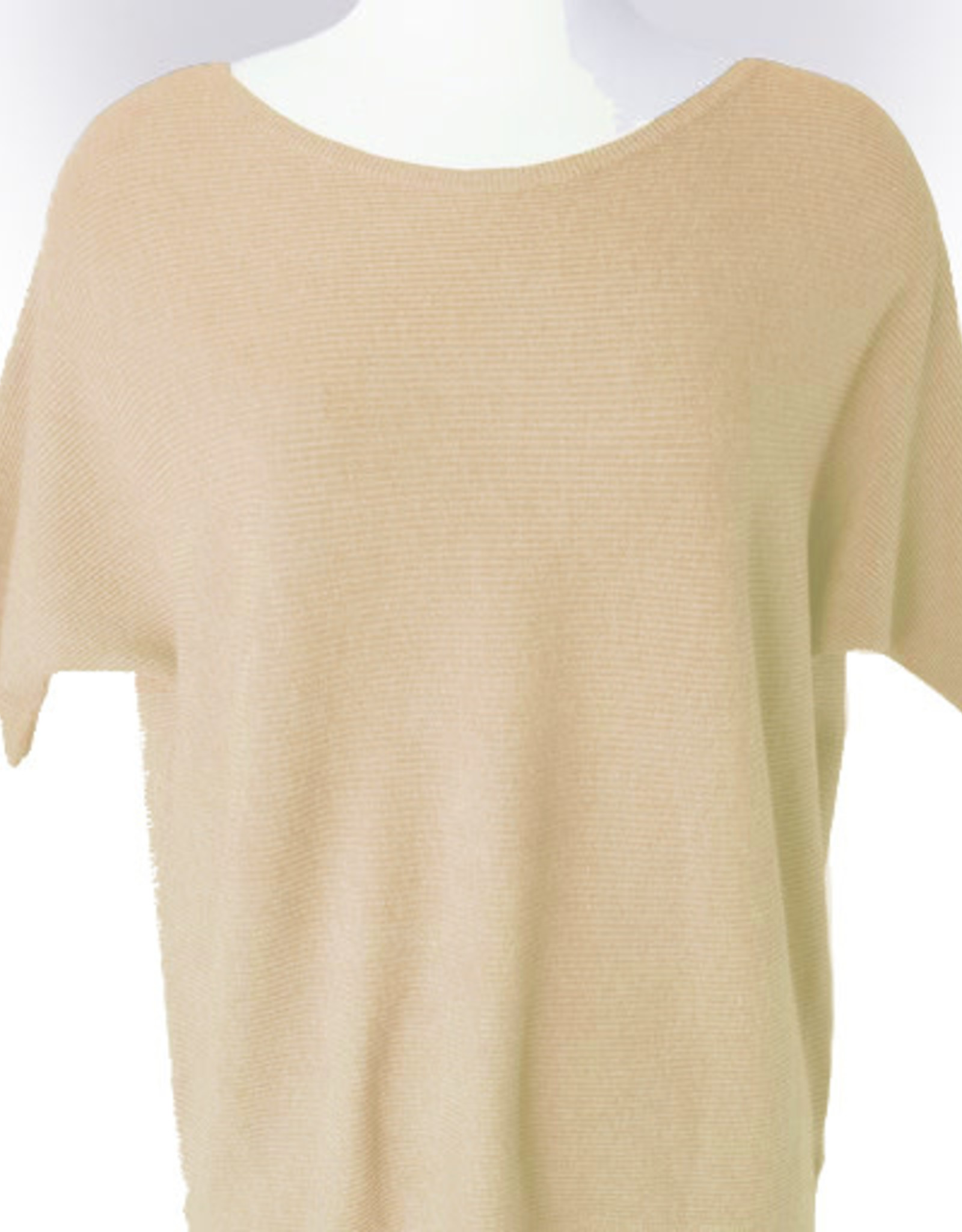 - Sand Ribbed Texture Round Neck Dolman Short Sleeve Top
