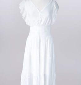 - Ivory V-Neck Button Front Short Sleeve Baby Doll Dress