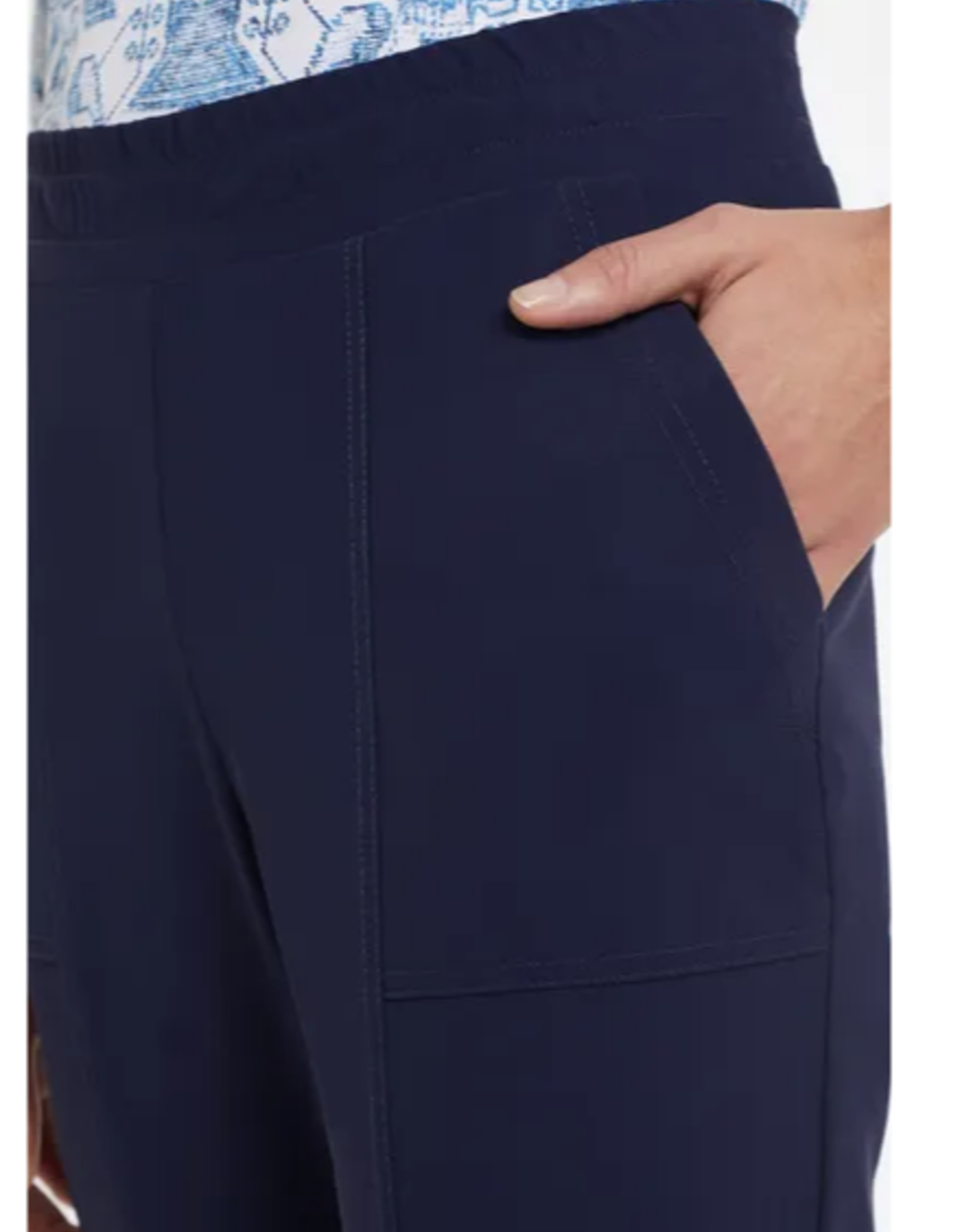 Tribal Navy Wide Elastic Waist Pull On Capri Pant