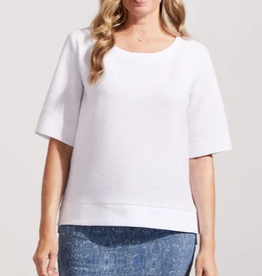 Tribal White Boat Neck Short Sleeve Textured Top