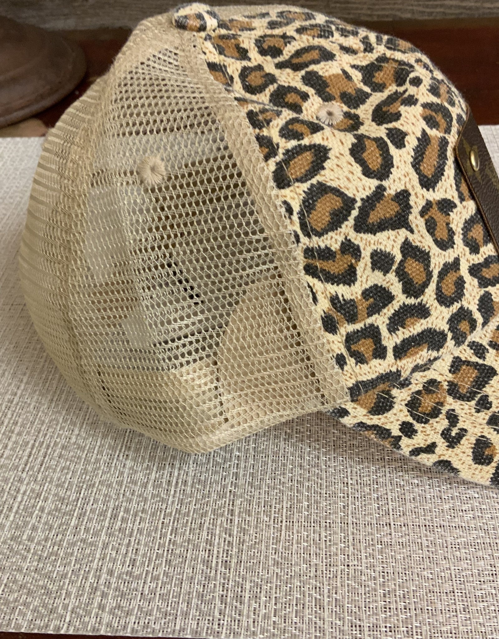 - Tan Cheetah Print Authentic Repurposed Designer Patch Hat