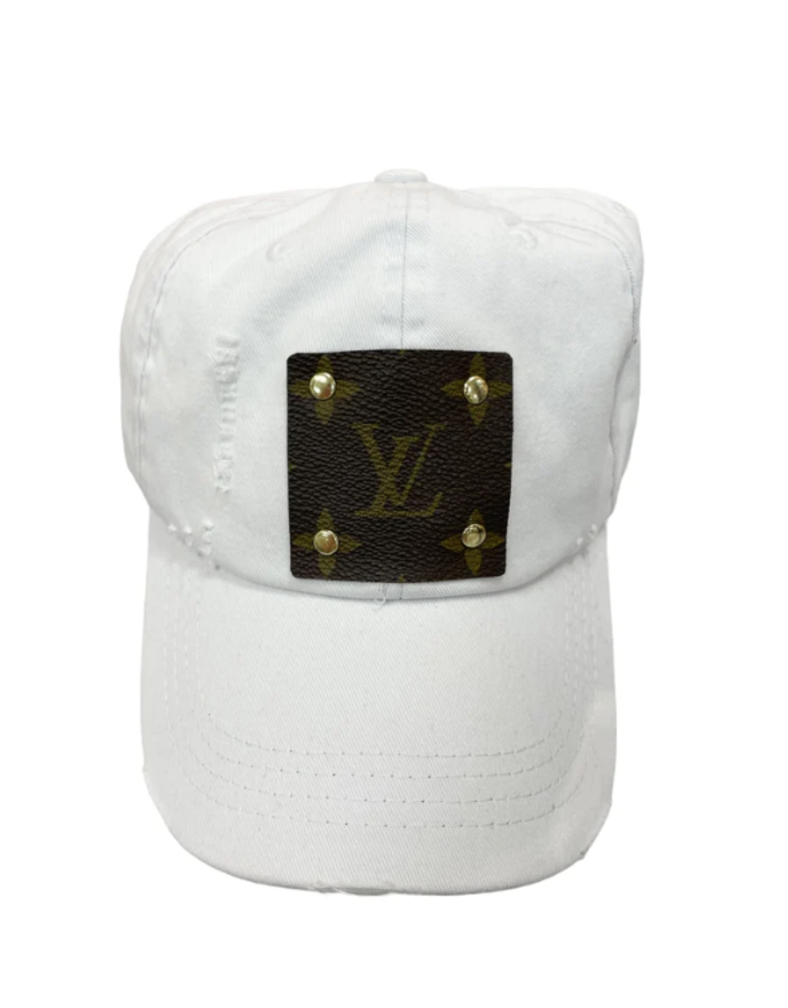 - White Authentic Repurposed Designer Patch Hat