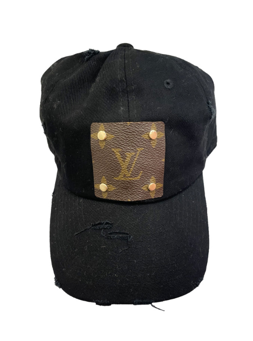 Patches of Upcycling Distressed Black Serape Bill Hat with LV Patch –  Stealing Underwear