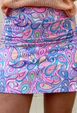 Lulu B Pink/Blue Paisley Print Pull-On Skort w/Zip Pocket