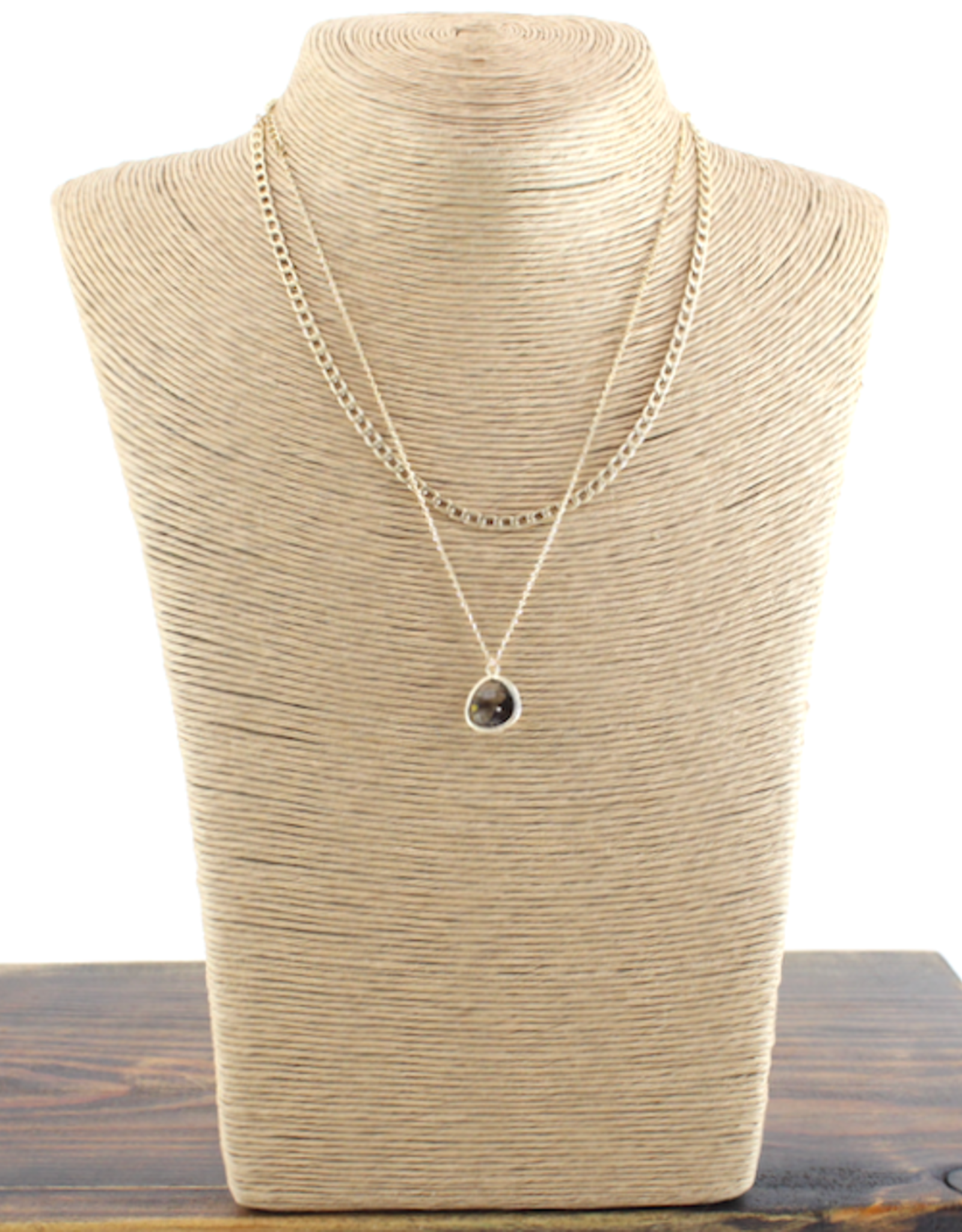 Gold Short 14K Gold Dipped Double Chain w/Black Crystal Necklace