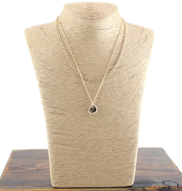 Gold Short 14K Gold Dipped Double Chain w/Black Crystal Necklace