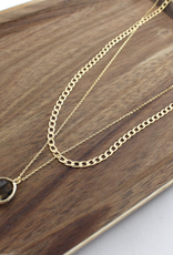 Gold Short 14K Gold Dipped Double Chain w/Black Crystal Necklace