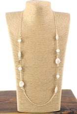 Gold Long Chain w/Ivory Beads Necklace