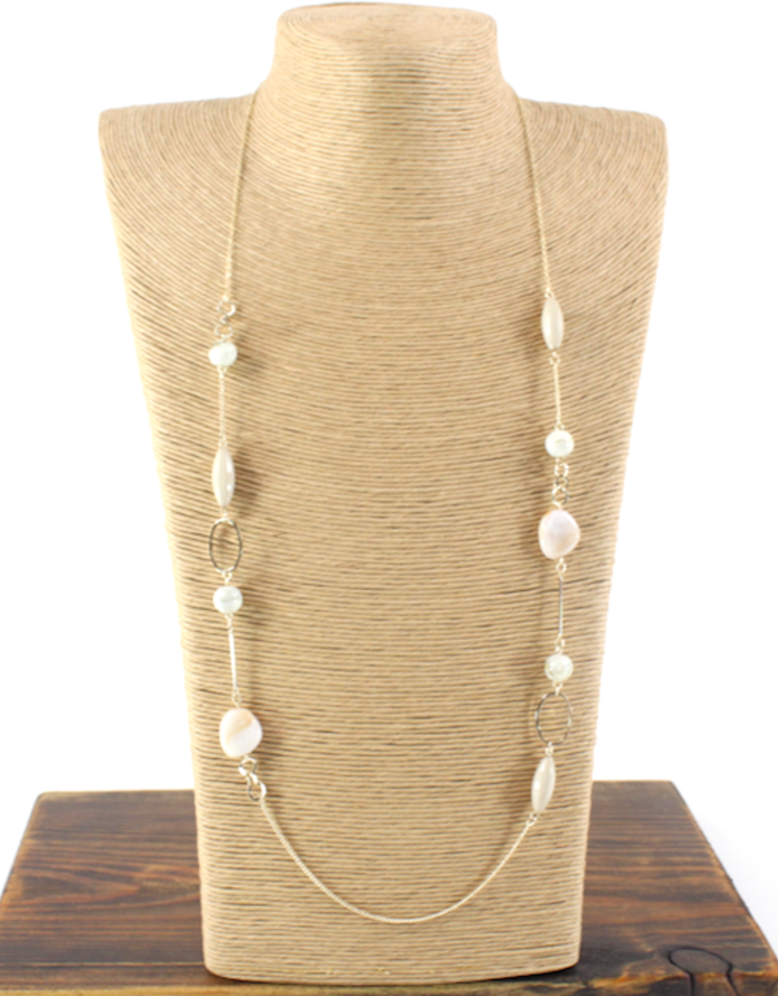 Gold Long Chain w/Ivory Beads Necklace