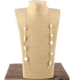 Gold Long Chain w/Ivory Beads Necklace