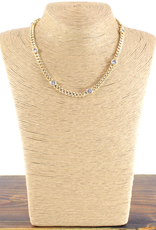 Gold Metal Alloy Short Chain w/Crystals Necklace