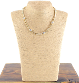 Gold Metal Alloy Short Chain w/Crystals Necklace