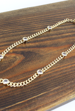 Gold Metal Alloy Short Chain w/Crystals Necklace