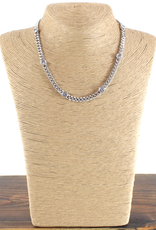 Silver Metal Alloy Short Chain w/White Crystals Necklace