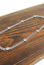 Silver Metal Alloy Short Chain w/White Crystals Necklace