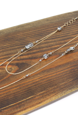 Gold Metal Alloy Long Chain w/Clear Crystals Necklace