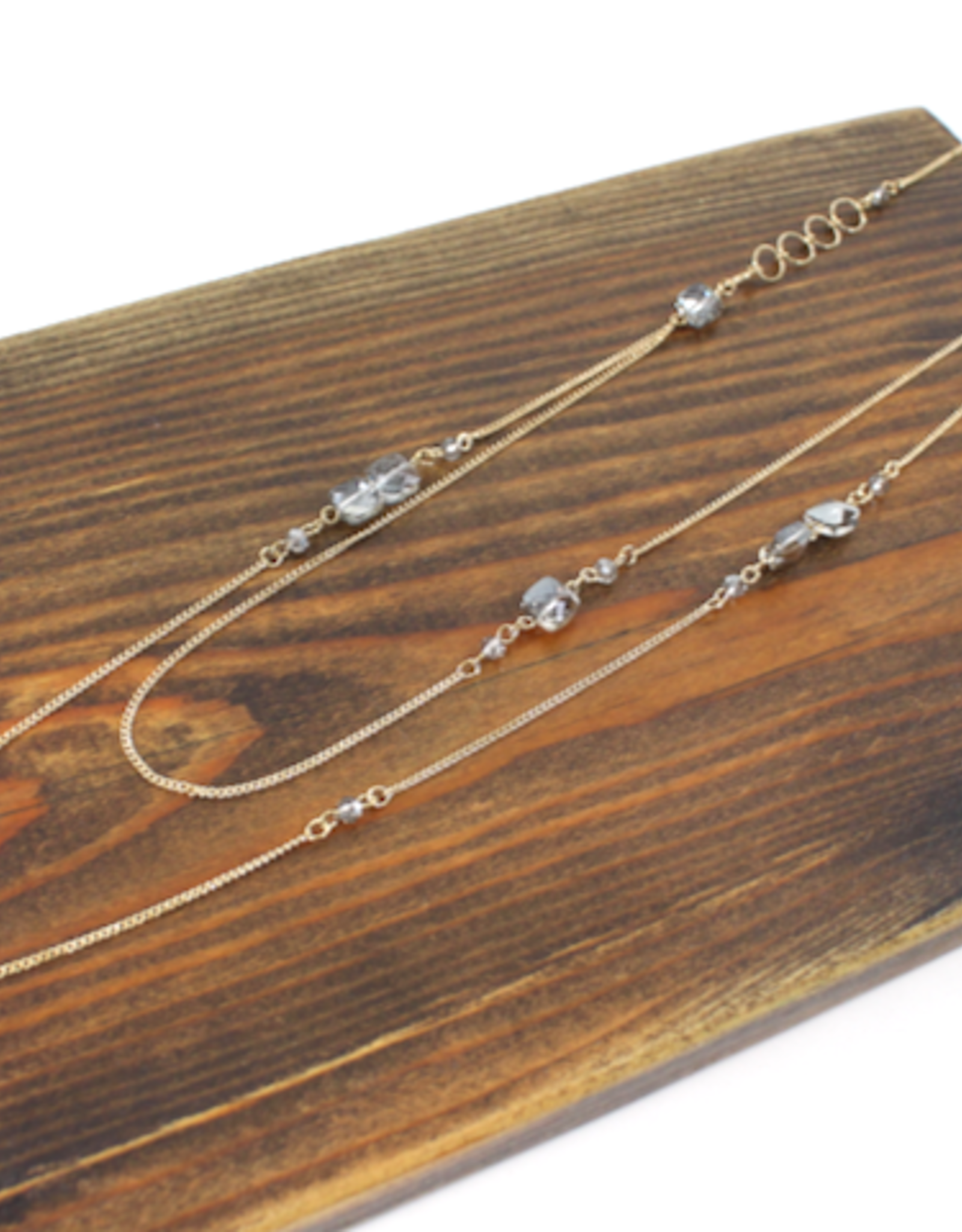 Gold Metal Alloy Long Chain w/Clear Crystals Necklace