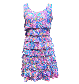Lulu B Pink Paisley Print Sleeveless Tiered Ruffle Dress