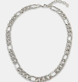 Rhodium Plated 16" + 2 Figaro Chain  Necklace