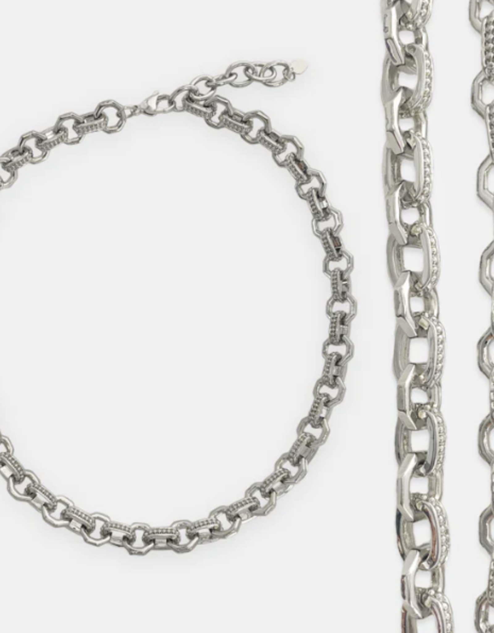 Rhodium Plated 16" + 2 Hexagon Chain w/Texture Necklace