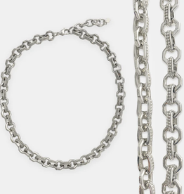 Rhodium Plated 16" + 2 Hexagon Chain w/Texture Necklace
