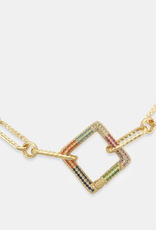 Gold Plated 16" Textured Paperclip Chain w/Colorful Square Carabiner Necklace
