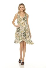 - Olive/Yellow/Cream Tie-Dye Print Sleeveless Dress