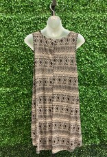 Black & Tan Multi Print Round Neck Sleeveless Dress