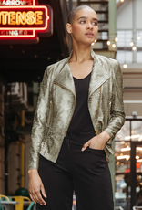 Olive Croc Print Liquid Leather Zip Jacket