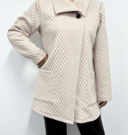 Ivory Cable Knit Single Button Long Sleeve Jacket w/Pockets