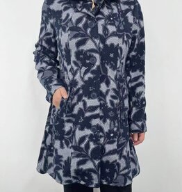 Navy Floral Knit Button-Down Long Sleeve Jacket w/Pockets