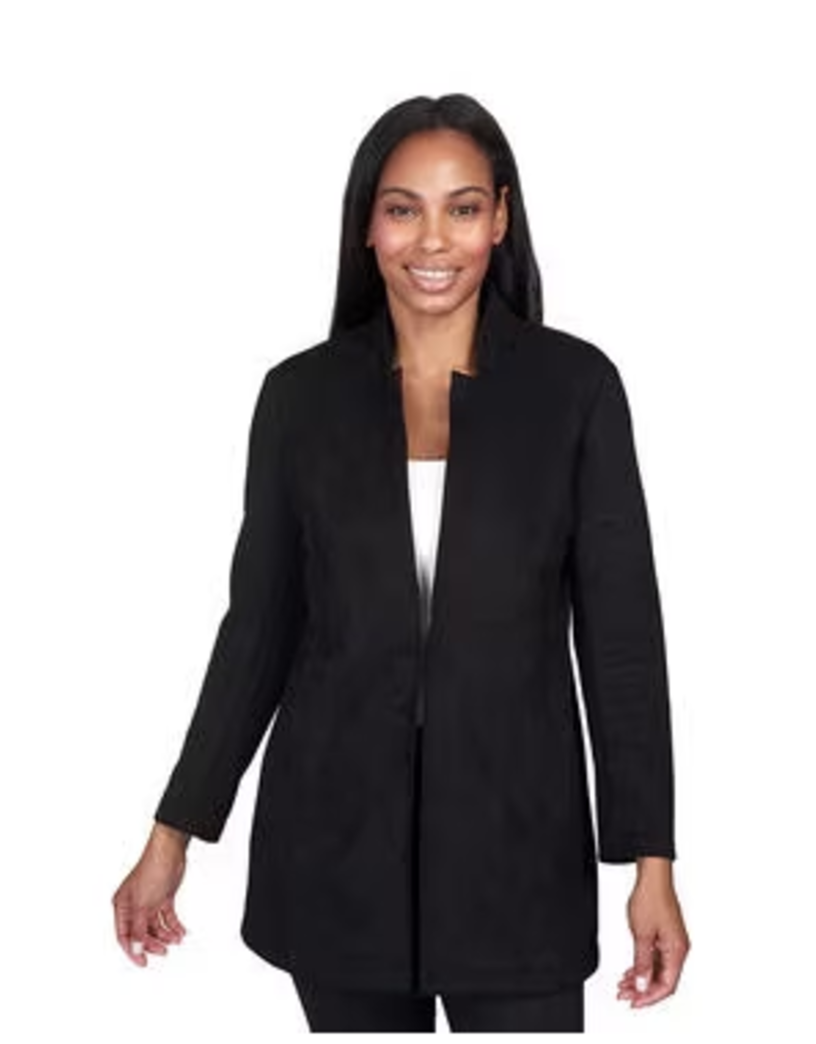 Black Faux Suede Open Front Tailored Back Long Sleeve Jacket