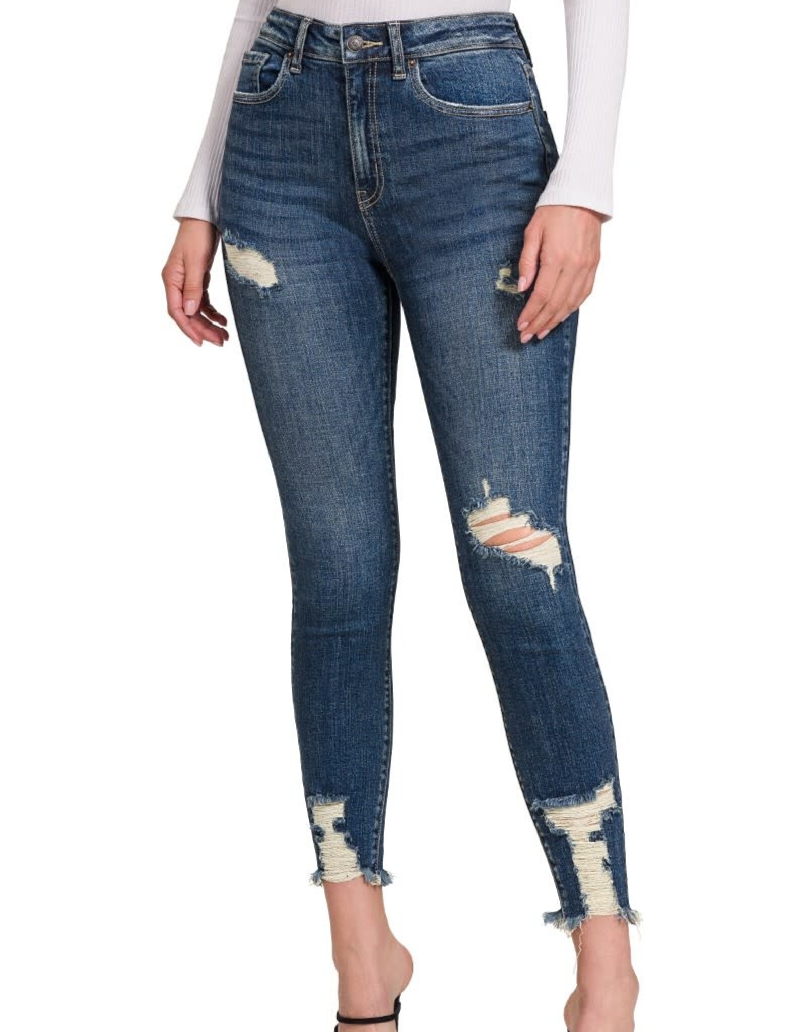 - Medium Blue Washed Distressed Skinny Jean